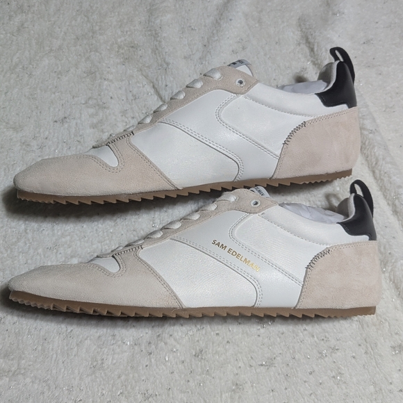 Sam Edelman Zaria Sneakers White Black Suede Lace Up Size 10.5M NIB - Picture 2 of 9